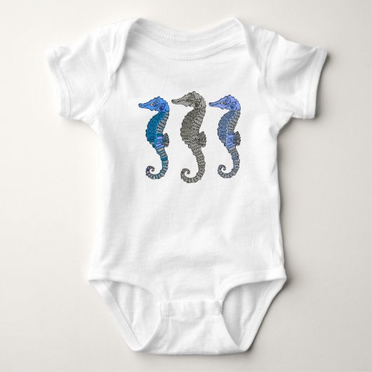 Zee Wildlife - Drie Mooie Blauwe Zeepaarden Cool Romper (Voorkant)