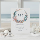 Zee Wreath | Rustige Beach Monogram Weddenschap Kaart