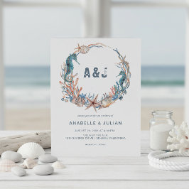Zee Wreath | Rustige Beach Monogram Weddenschap Kaart