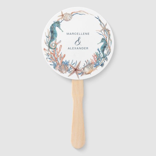 Zee Wreath | Waterverf Beach Weddenschap Handwaaier (Voorkant)