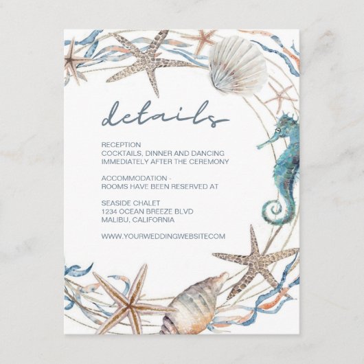 Zee Wreatsstarfish Shell Seahorse Wedding Details Informatiekaartje (Voorkant)