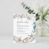 Zee Wreatsstarfish Shell Seahorse Wedding Details Informatiekaartje (Staand voorkant)