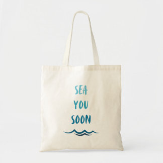 Zee You Soon Blue Ombre Tekst en Strand Oceaan Gol Tote Bag