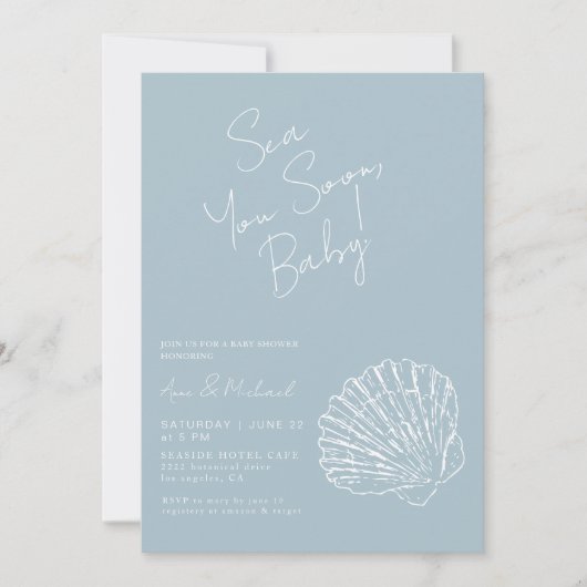 Zee You Soon Blue Scallop Shell Boy Baby shower Kaart (Voorkant)