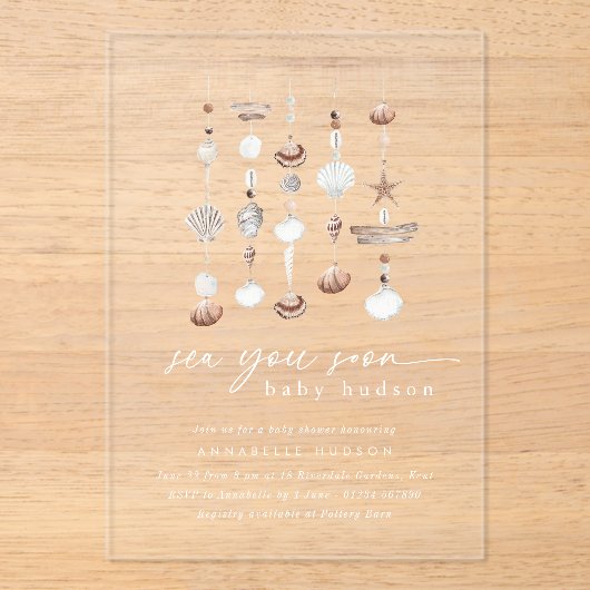 Zee You Soon Boho Beach Baby shower Acryl Uitnodigingen (Voorkant)