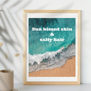 Zee zandstrand blauw wit zon zomercitaat poster