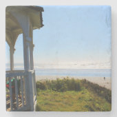 Zee, zandstrand, groenen en haven bij Seattle Stenen Onderzetter (Voorkant)