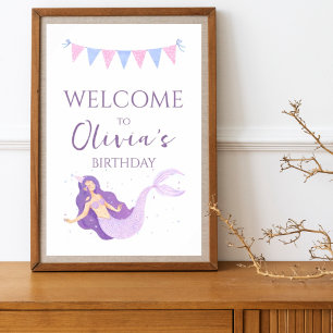 Zee Zeemeermin Paarse Roze Meisjes Verjaardag Welk Poster