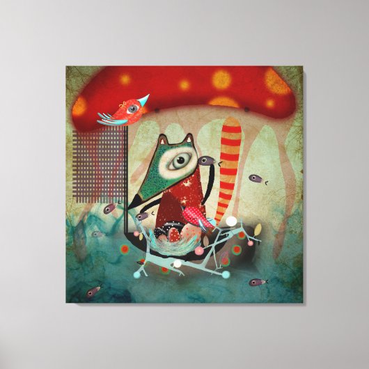 Zee Zeiler Vos Nest en Vogels Canvas Afdruk (Voorkant)
