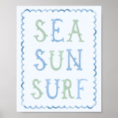 Zee Zon Surf Nursery Blauwe Muurkunst Poster (Voorkant)