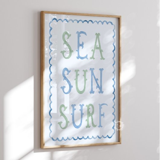 Zee Zon Surf Nursery Blauwe Muurkunst Poster