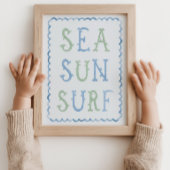 Zee Zon Surf Nursery Blauwe Muurkunst Poster