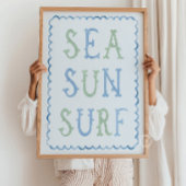 Zee Zon Surf Nursery Blauwe Muurkunst Poster