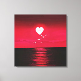 Zee Zonsondergang Canvas Print met Hart Zon Liefde