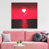 Zee Zonsondergang Canvas Print met Hart Zon Liefde (Insitu (Woonkamer))