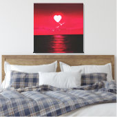 Zee Zonsondergang Canvas Print met Hart Zon Liefde (Insitu (Slaapkamer))