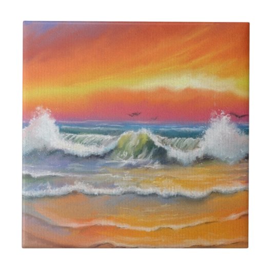 Zee Zonsondergang Ceramische Tegel Abstract Ontwer Tegeltje (Voorkant)
