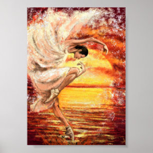 Zee Zonsondergang Dansende Dame - Origineel Schild Poster