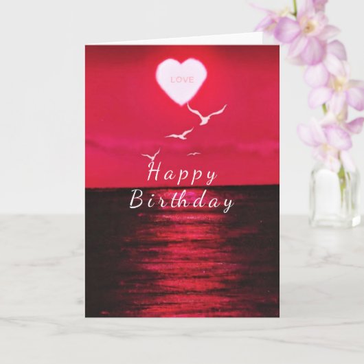 Zee Zonsondergang Hart Tekst Liefde Verjaardag Kaa Kaart (Orchidee)