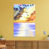 Zee Zonsondergang Vliegende Vogels Canvas Print - (Insitu (Woonkamer))