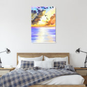 Zee Zonsondergang Vliegende Vogels Canvas Print - (Insitu (Slaapkamer))