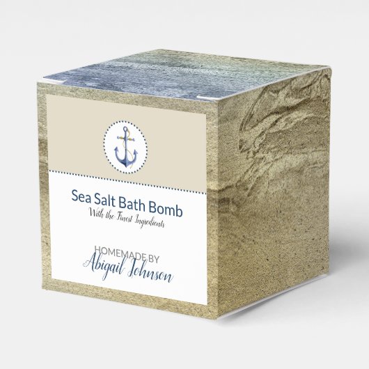 Zee Zout Badbom Navy Anker Waterverf Beach Bedankdoosjes (Voorkant Zijde)