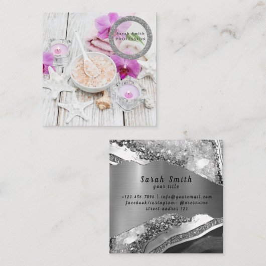 Zee zout orchideeën spa bloemenmassage aromatherap vierkante visitekaartje (Voorkant / Achterkant)