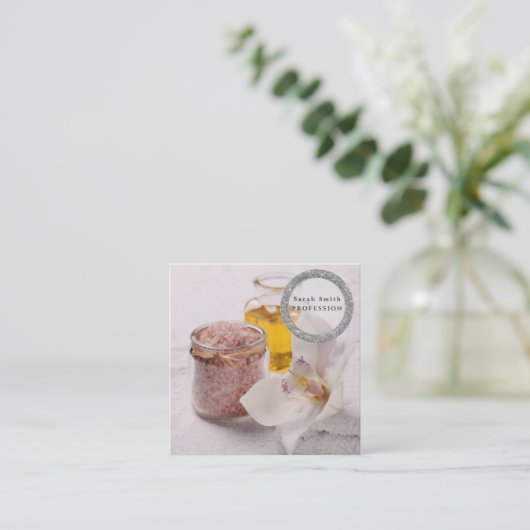 Zee zout orchideeën spa bloemenmassage aromatherap vierkante visitekaartje (Staand voorkant)