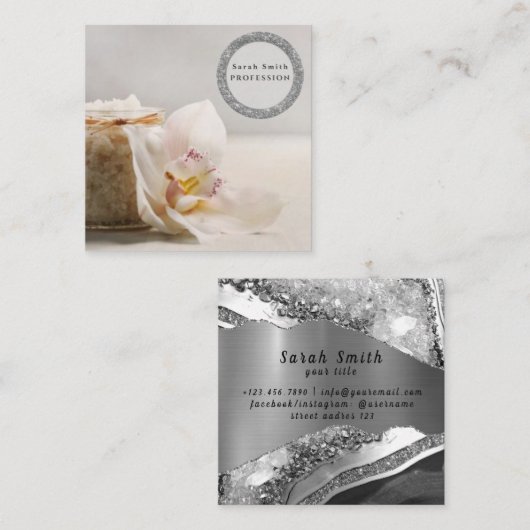 Zee zout orchideeën spa bloemenmassage aromatherap vierkante visitekaartje (Voorkant / Achterkant)