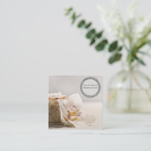 Zee zout orchideeën spa bloemenmassage aromatherap vierkante visitekaartje (Staand voorkant)