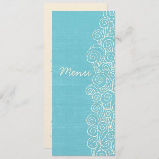 Zee zwaait het menu van het avondeten blauw en crè (Voorkant / Achterkant)