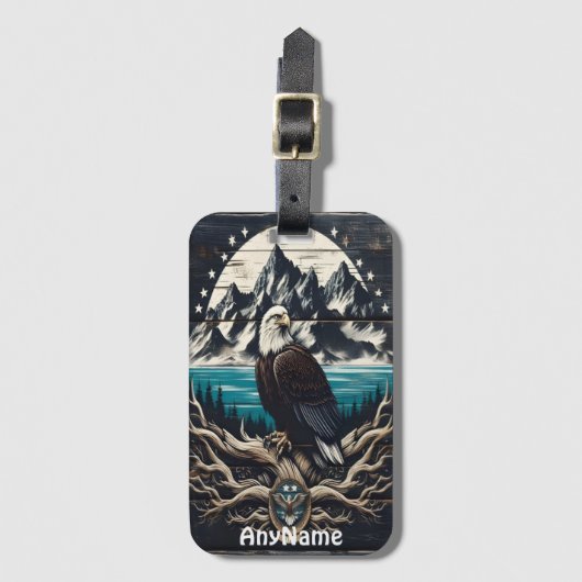 zeearend stijgt omhoog over bergen bagagelabel (Voorkant (verticaal))