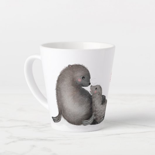 zeebaars, baby en zeehonden, "Best mum ever" laten Latte Mok (Linkerhoek)