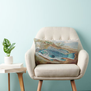 Zeebaars door S.A. Kilbourne, Vintage Vis Kussen