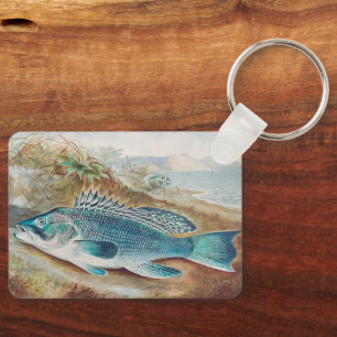 Zeebaars door S.A. Kilbourne, Vintage Vis Sleutelhanger