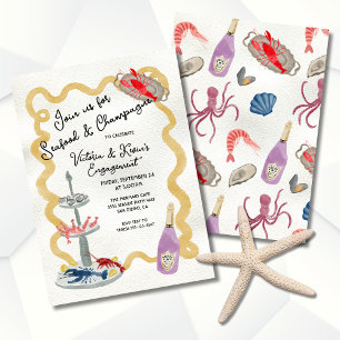 Zeebanket & Champagne Feest Handgetekende golvende Kaart