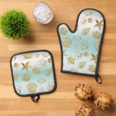 Zeebekkens van de goudmakreel Aqua Blue Ombre Ovenwant & Pannenlap Set (Top down)