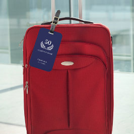 Zeeblauw wit bedrijf opgericht jaar bagagelabel