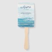 Zeeblauwe Strandgolven Watercolor Trouwprogramma  Handwaaier (Voorkant)