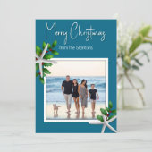 Zeeblauwe Zeester Kerst Foto Feestdagenkaart (Staand voorkant)