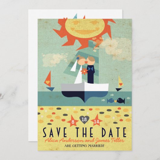 zeebootaanlanding Bewaar de datum Save The Date (Voorkant / Achterkant)