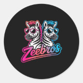 Zeebros Cute Zebra Duo Design For Zebros Lovers Ronde Sticker (Voorkant)
