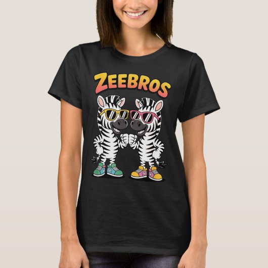 Zeebros Cute Zebra Duo Design For Zebros Lovers  T-shirt (Voorkant)