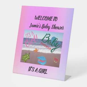 Zeedieren Baby Shower Roze Achtergrond Reclamebord Met Voetstuk