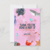 Zeedieren Kinderfeest Roze Bedankkaart (Voorkant)