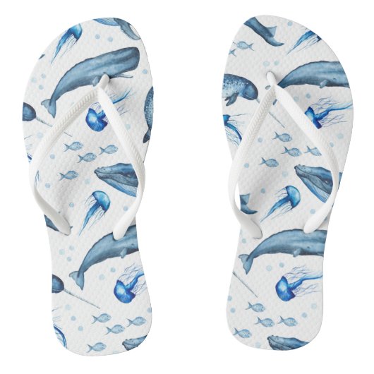 zeedieren van de blauwe Waterverf | Teenslippers (Voetbed)
