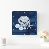 Zeeduivel Beach Sand Dollar Blue n White Vierkante Klok (Huis)
