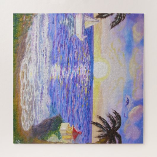 Zeeduivel, kustlandschap, jacht en palmkunst legpuzzel (Horizontaal)