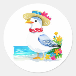 Zeeduivel met pet en sjaal ronde sticker