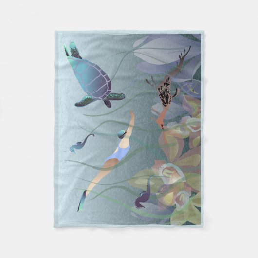 Zeeduivel met zeepaardje en schildpad fleece deken (Voorkant)